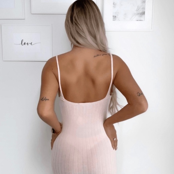 Pink Rib Knit Bodycon Dress - Picture 3 of 3